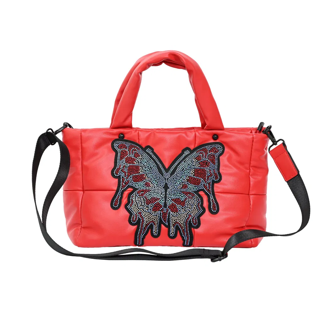 Chic Red Tote Bag with Sparkling Butterfly Sequins for Stylish Women