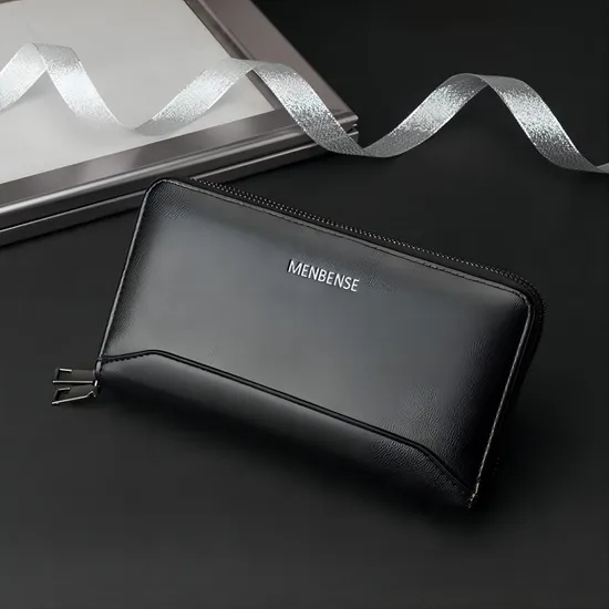 Minimalist and Elegant Black PU Men′s Wallet and Card Holder