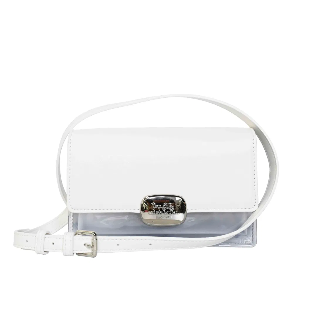 Chic White Patent Leather Shoulder Crossbody Purse with Clear Panel