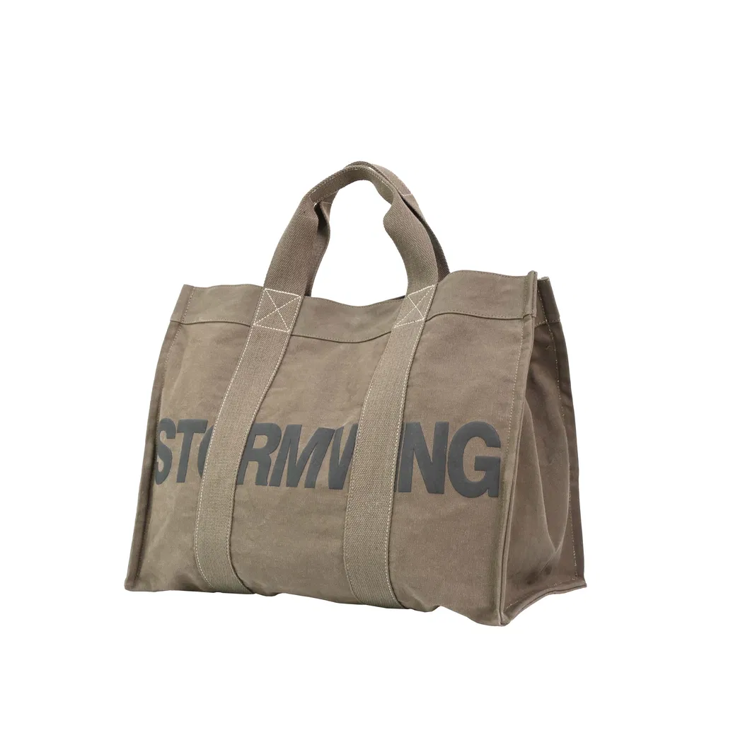 Stylish Brown Canvas Tote Bag with Modern Minimalist Lettering