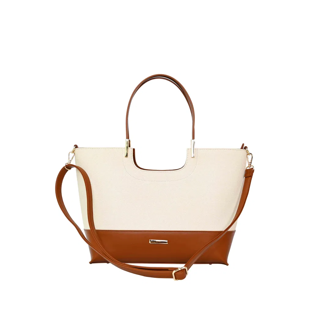 Trendy Dual-Tone Handbag: Brown and Beige Elegance for Modern Women