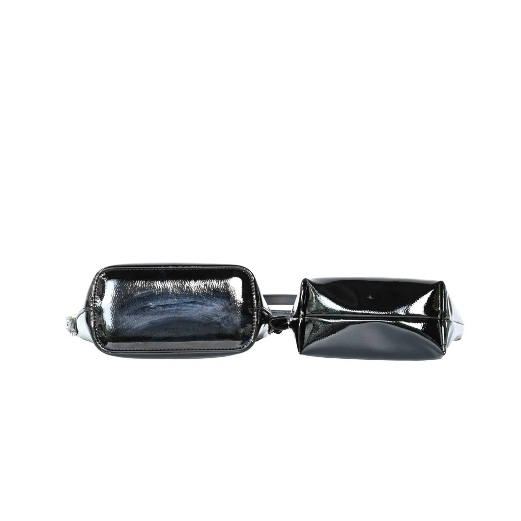 Elegant Glossy Black Leather Women&prime;s Shoulder and Crossbody Bag