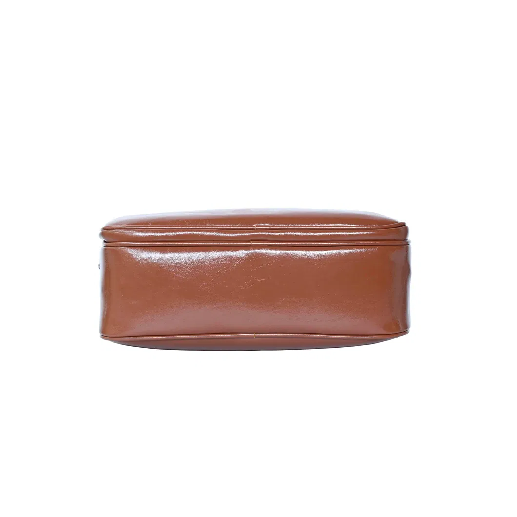 Stylish Brown Glossy PU Leather Tote Bag for Women