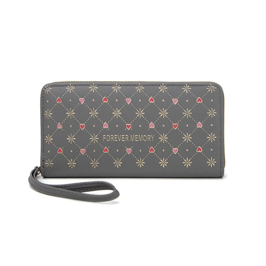 Stylish Diamond Heart Design Zippered Women&prime;s Wallet and Card Holder