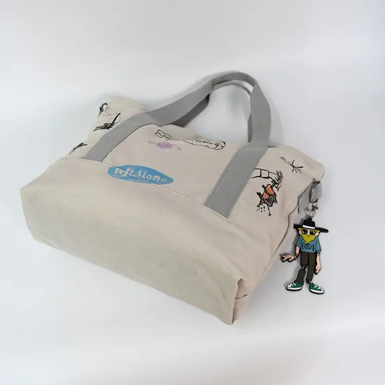 Chic off-White Canvas Tote Bag - Adorable Cartoon Designs for a Playful Look