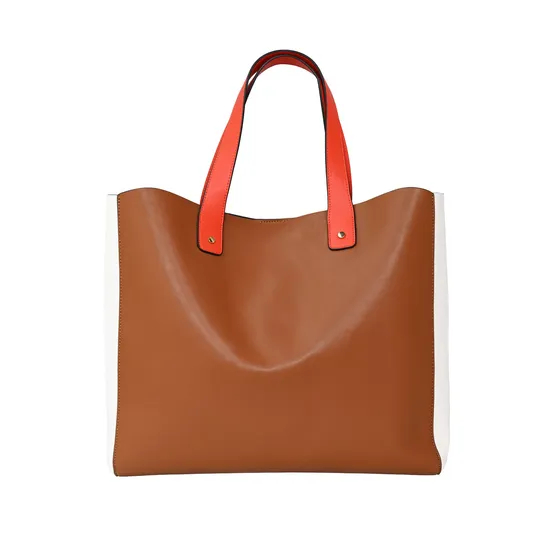 Fashionable Color-Blocked Leather Tote Bag for Daily Use