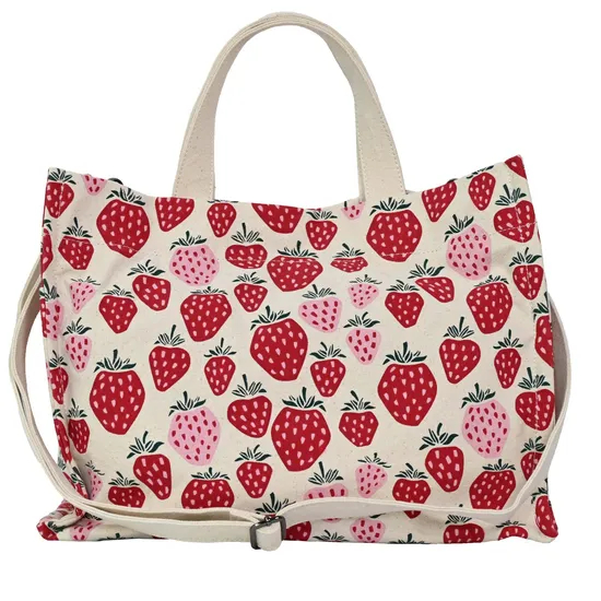 Charming Strawberry Patterned Canvas Tote Bag for Stylish Women