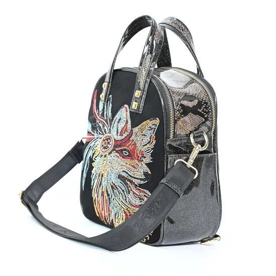 Chic Black PU Women′s Backpack and Tote Bag Featuring Fox Design