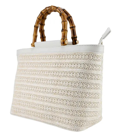 Stylish Women′s Tote Bag with Unique Bamboo Handle Design