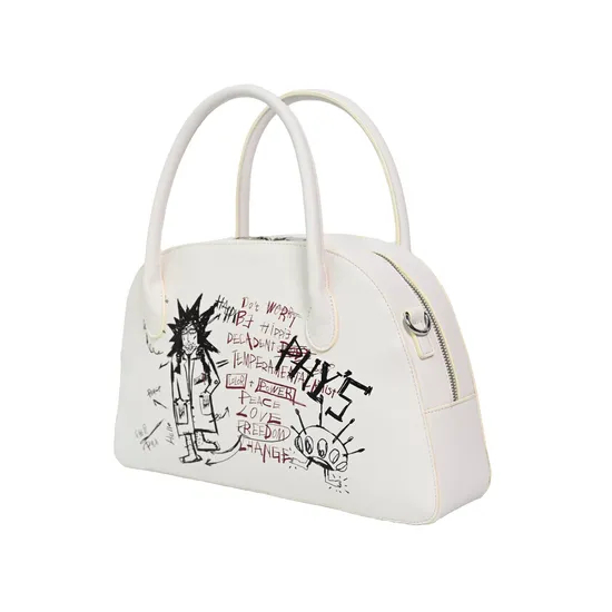 Whimsical off-White Women′s Handbag with Japanese Design Elements
