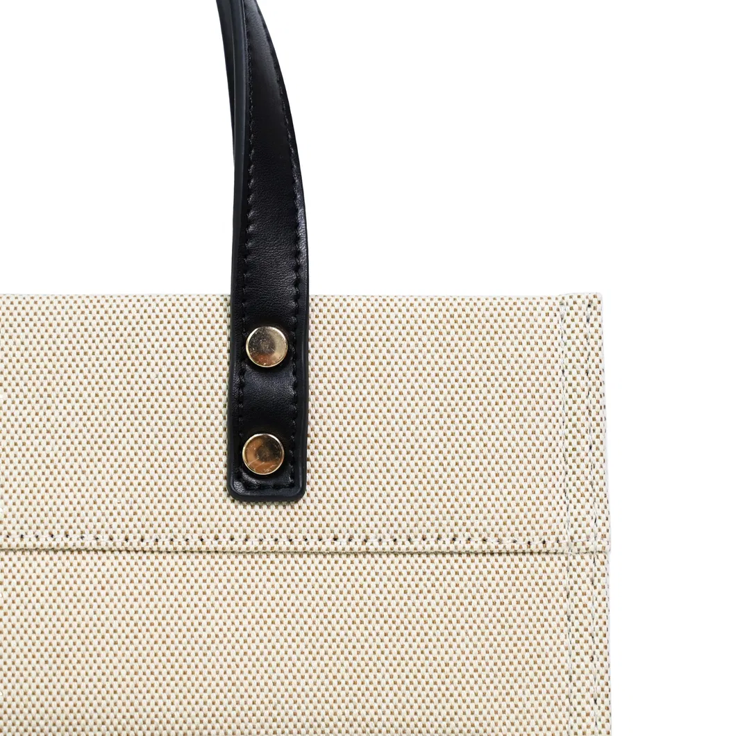 Stylish Black and Beige Color Block Tote Bag for Daily Use