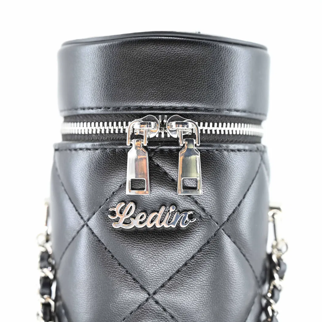 Chic Leather and Metal Chain Bucket Bag for Makeup