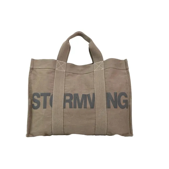 Chic Brown Canvas Tote Bag Featuring Unique Lettering Design