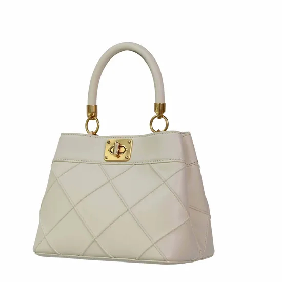 Fashionable Beige Handbag for Women Featuring Golden Touch