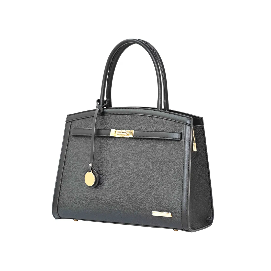 Ladies&prime; Tote Handbag with off-Black PU Splicing and Simple Design
