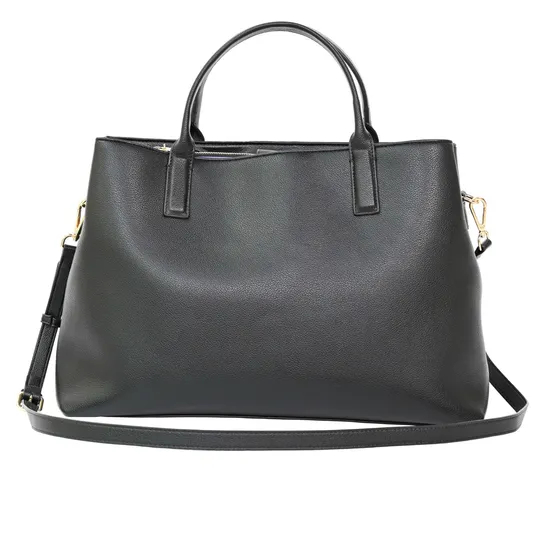 Chic Black PU Commuter Tote and Crossbody Bag for Women
