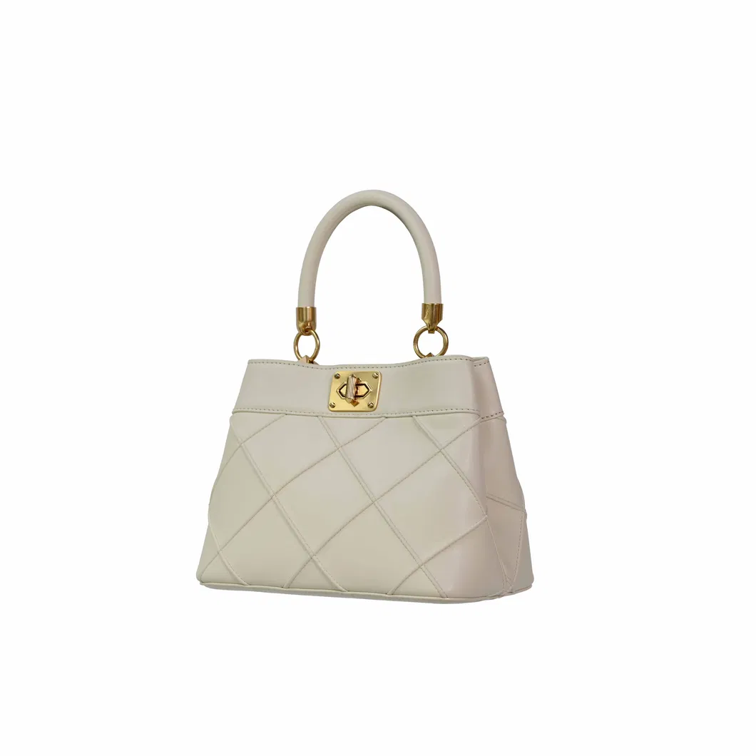 Stylish Beige Women&prime;s Handbag with Eye-Catching Gold Elements