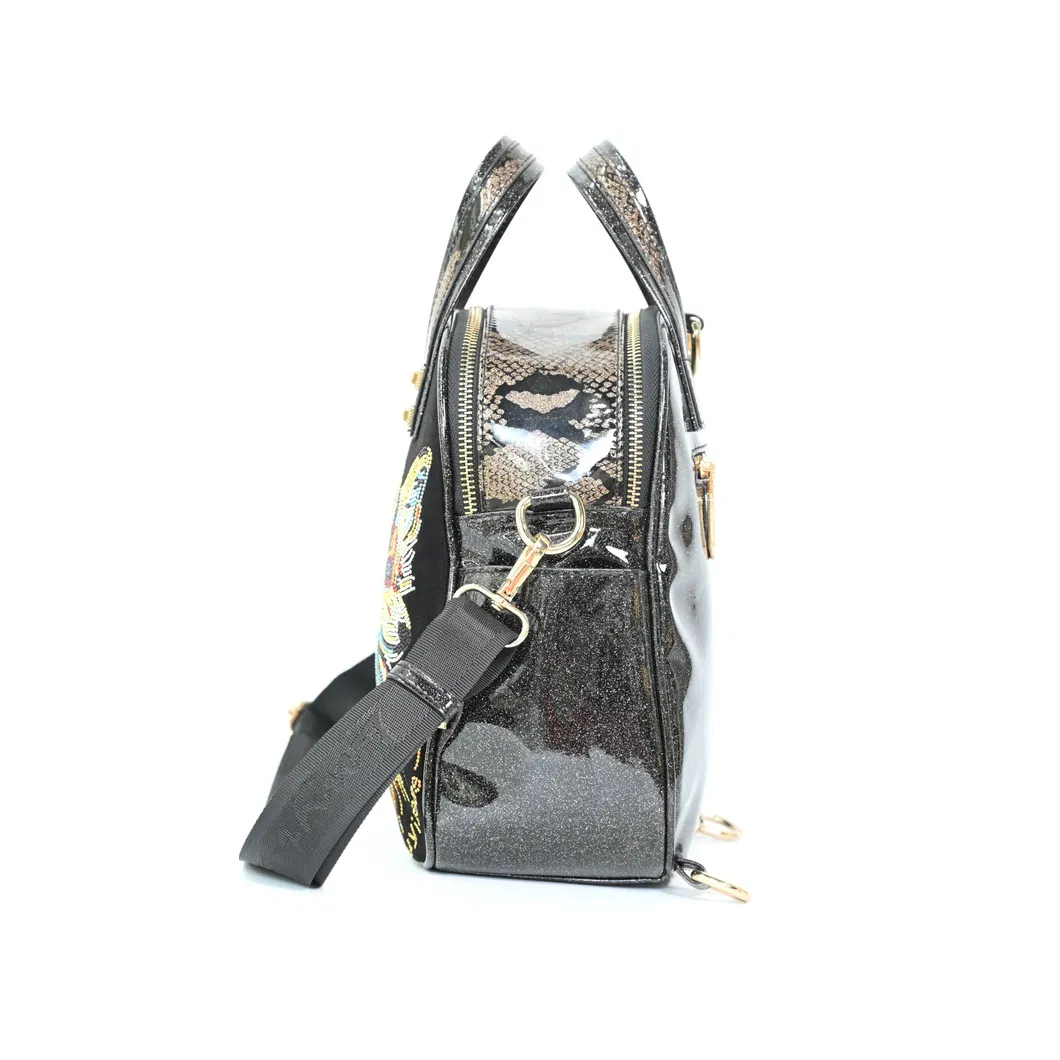 Stylish Black PU Handbags Shoulder Bag and Tote with Playful Fox Design