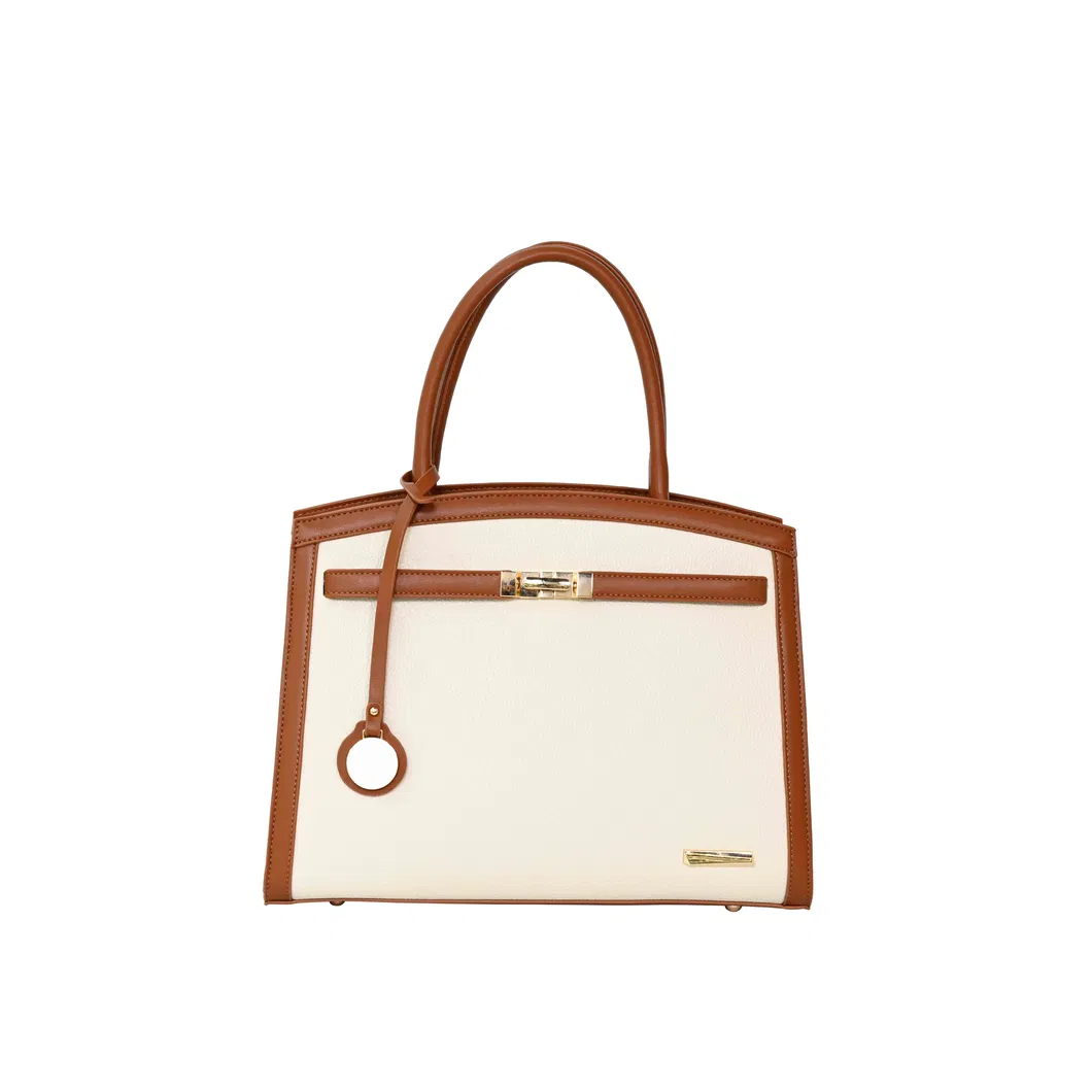The Brown Essential with PU Tote Bag with Gold Lock Detail