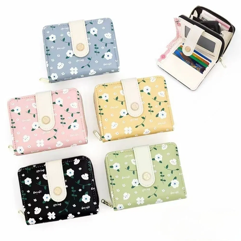 Refreshing Small Floral Design Ladies&prime; Wallet in Morandi Color Tones