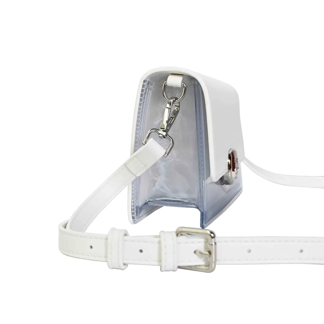 Chic White Patent Leather Shoulder Crossbody Purse with Clear Panel