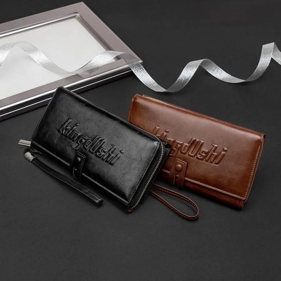 Premium PU Glossy Men&prime;s Wallet with Letter Print Design in Black and Brown