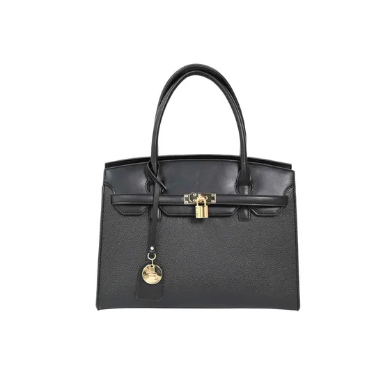 Sophisticated Brown PU Tote Bag for Women: Gold Lock Accent Design