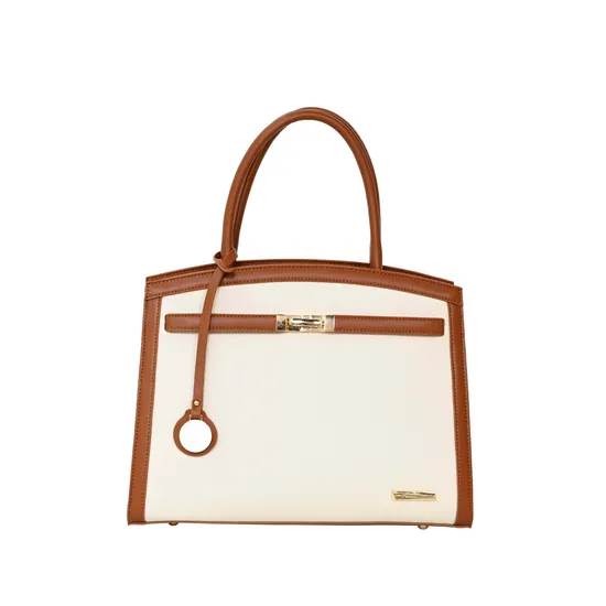 Elegant Brown PU Tote Bag for Women Featuring Gold Lock