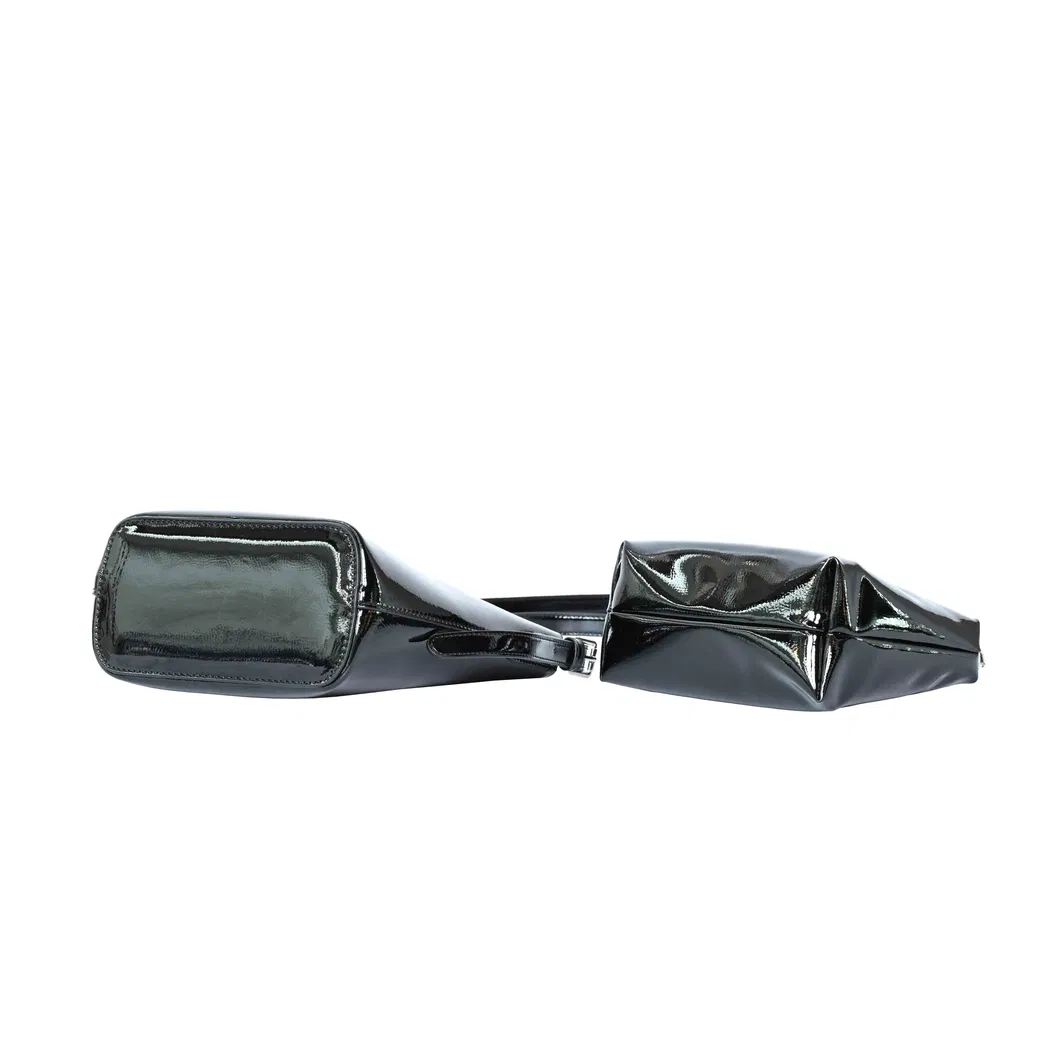 Elegant Glossy Black Leather Women&prime;s Shoulder and Crossbody Bag