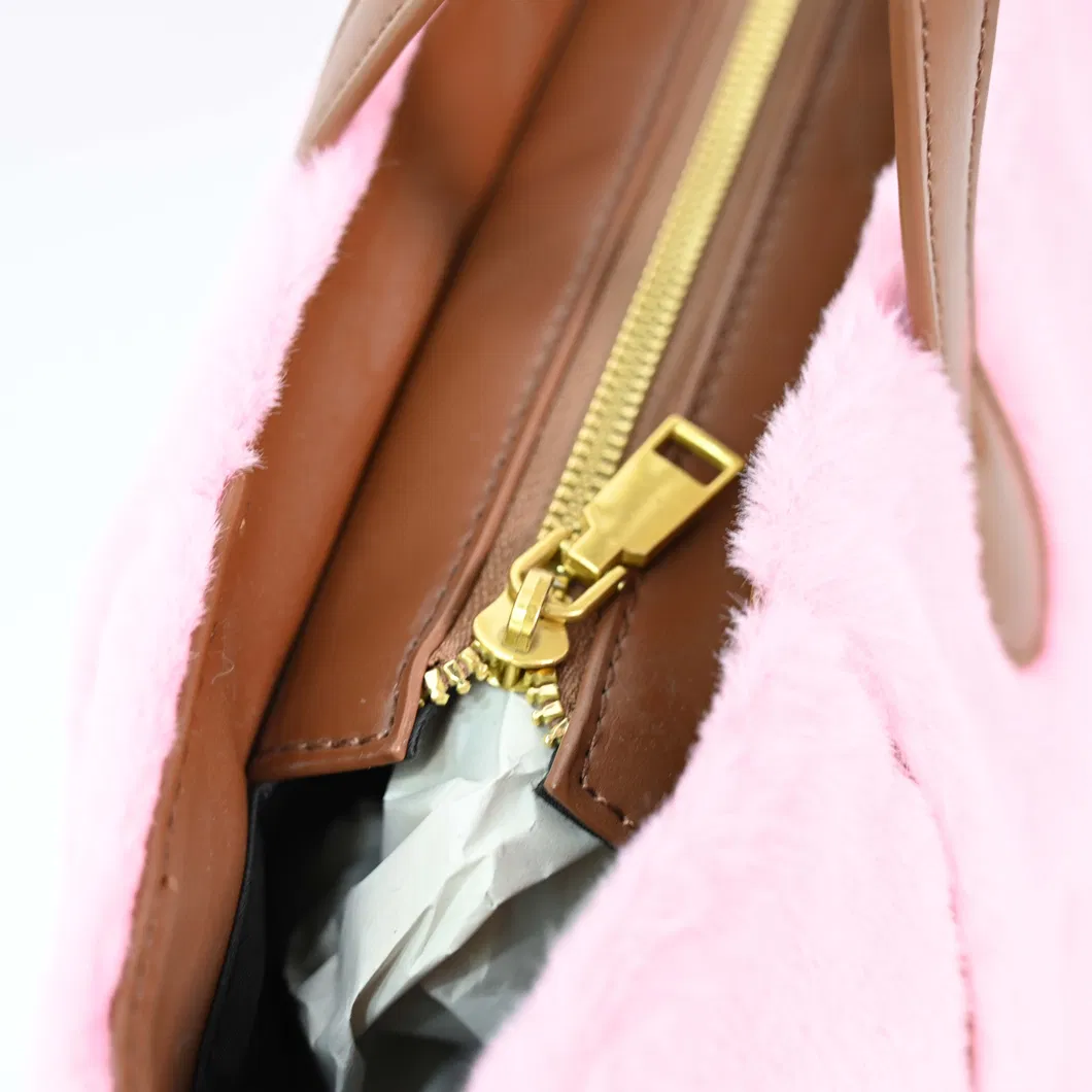 Sophisticated Tote Bag for Women - Adorned with Chic Pink Faux Fur Accents