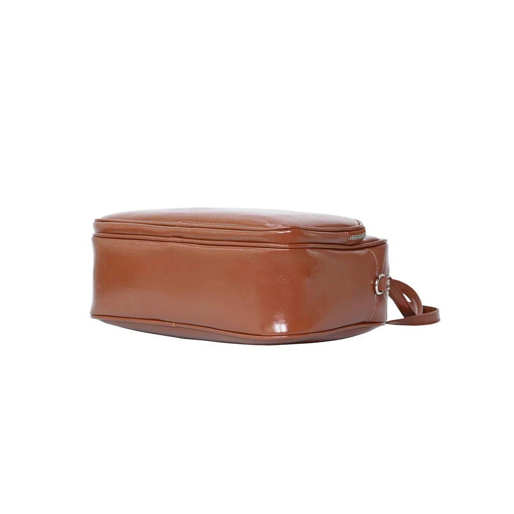 Stylish Brown Glossy PU Leather Tote Bag for Women