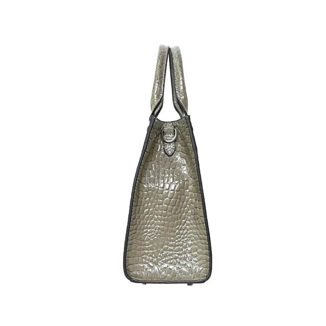 Premium Silver Grey Tote Bag Crocodile - Textured Dual - Function for Hand - Carrying and Shoulder - Slinging