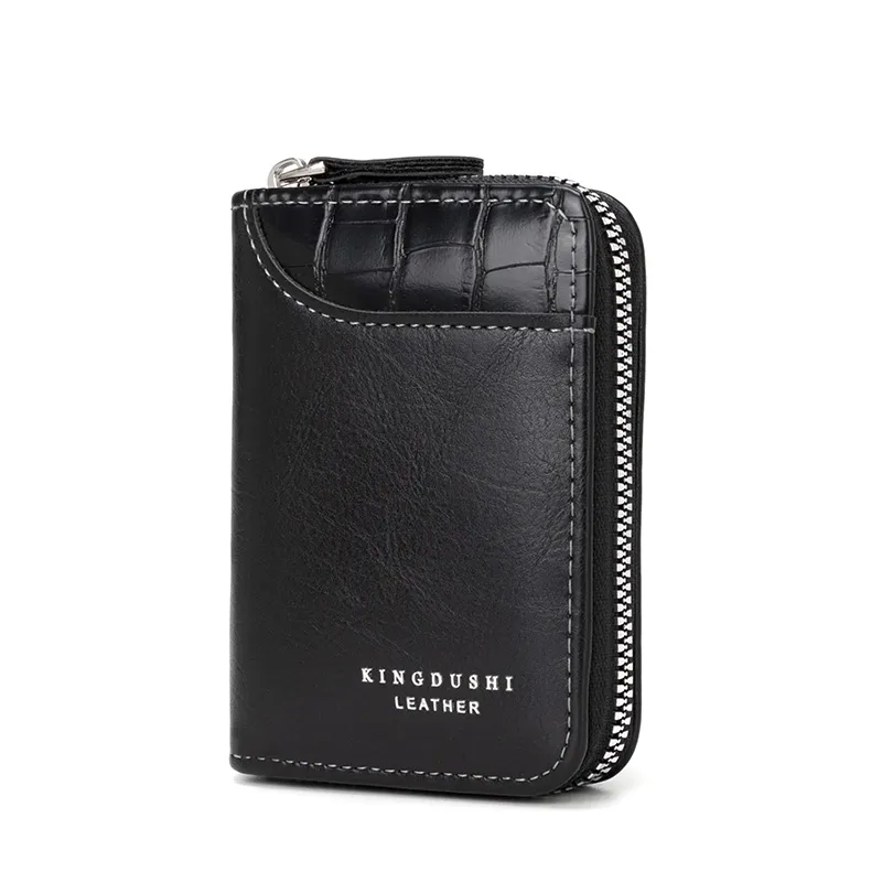 High-Quality PU Leather Men&prime;s Card Holder and Wallet with Zipper Design