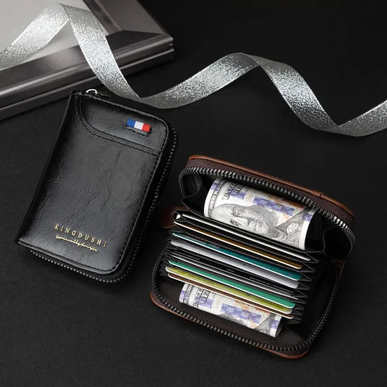 Stylish PU Leather Black and Brown Men′s Wallet and Card Holder