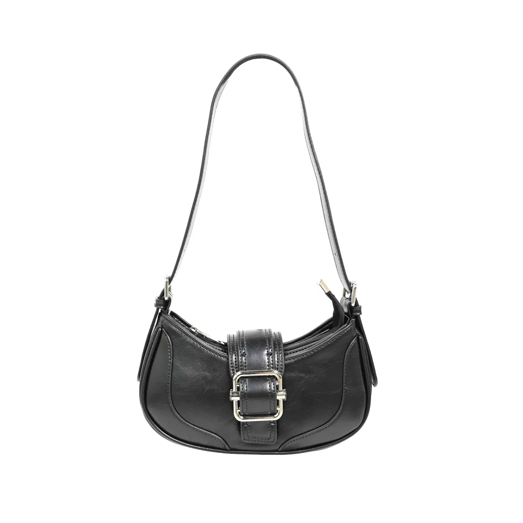 Elegant Black Leather Shoulder Bag with Metal Clasp Easily Accessible Handbag