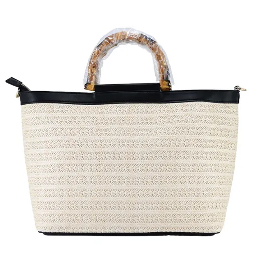 Elegant Minimalist Women′s Tote Bag with Eco-Friendly Bamboo Handle