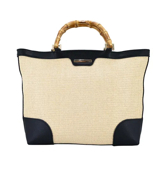 Chic Women′s Handcrafted Woven Handbag with Unique Bamboo Handle