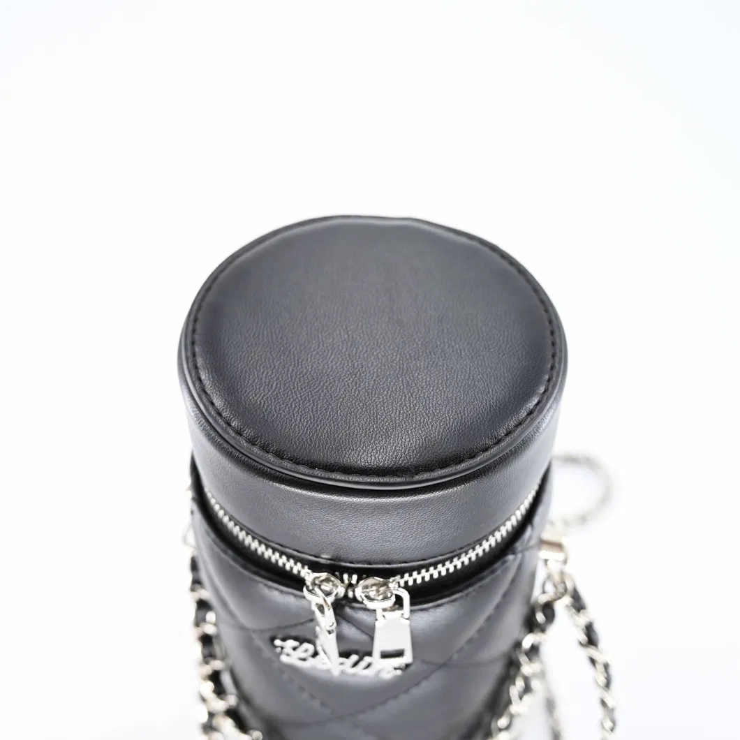 Chic Leather and Metal Chain Bucket Bag for Makeup