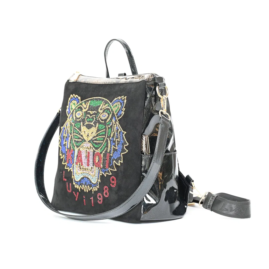 Stylish Women&prime;s Backpack with Eye-Catching Tiger Diamond Pattern