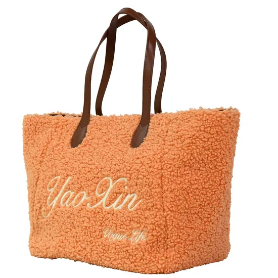 Trendy Orange and Yellow Faux Fur Tote Bag for Women