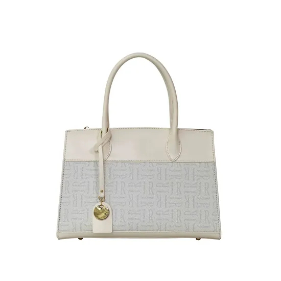 a Ladies′ Tote Handbag with off White Splicing and Sample Design