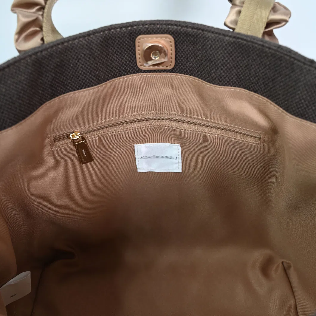 Stylish Women&prime;s Tote Bag with Chic Brown Ribbon Accents