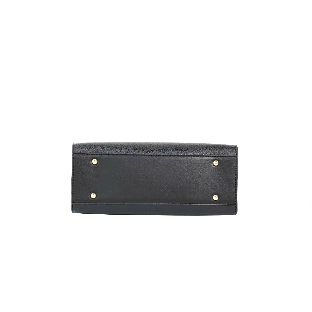 PU Material Black Ladies&prime; Handbag Tote with Gold Lock Design