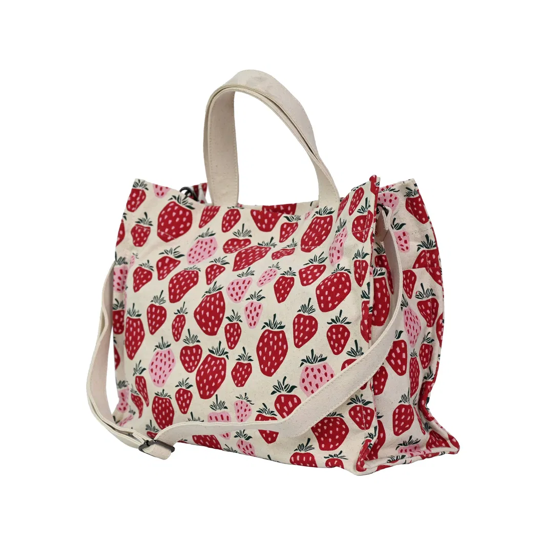 Chic Strawberry Print Canvas Tote Bag for Trendy Women