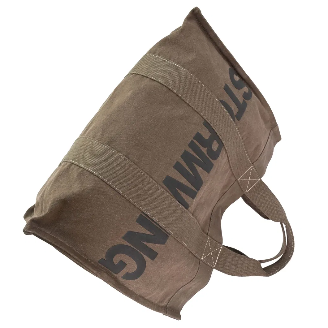 Sophisticated Brown Canvas Tote Bag with Subtle Lettering Design