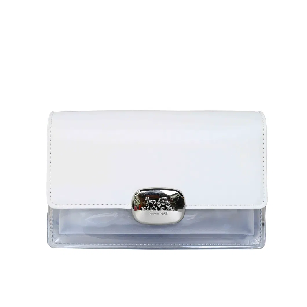 Chic White Patent Leather Shoulder Crossbody Purse with Clear Panel