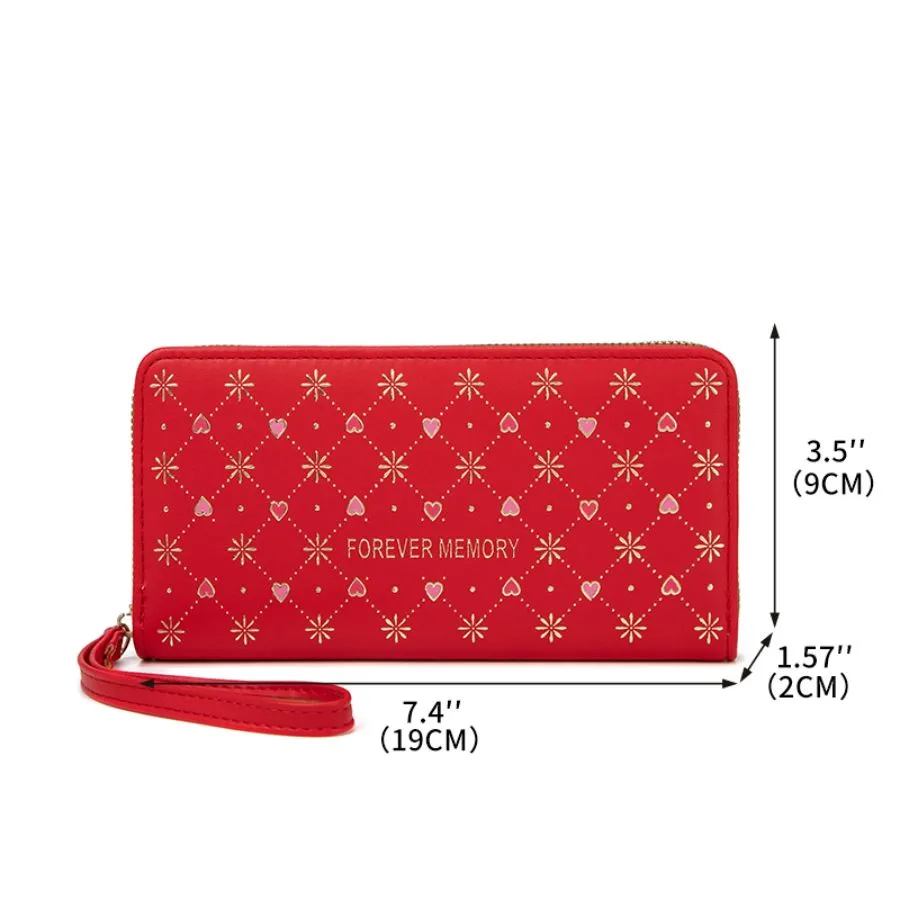 Stylish Diamond Heart Design Zippered Women&prime;s Wallet and Card Holder
