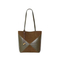 a Brown and Green Spliced Leather Handbag Adorned with Knots