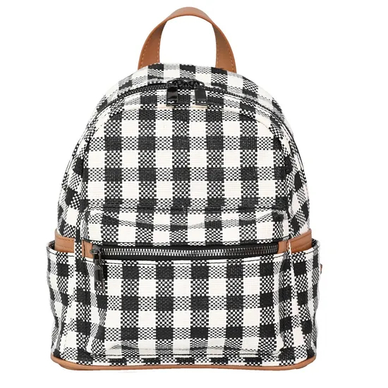 Trendy Monochrome Backpack with Checkerboard Design for Women