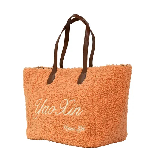 Trendy Orange-Yellow Faux Fur Tote Bag for Stylish Women